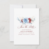 Red and Dusty Blue Floral Save the Date セーブザデート (正面)