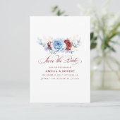 Red and Dusty Blue Floral Save the Date セーブザデート (スタンド正面)