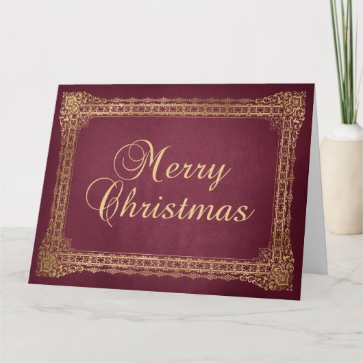 Red and Faux Gold Ornate Border Merry Christmas カード (正面)
