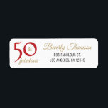 Red and Gold 50 and Fabulous 50th Birthday Script ラベル<br><div class="desc">50 and Fabulous 50th Birthday Address Label. Red,  black and gold text in an elegant font typography. You can easily replace the name and address with yours.</div>