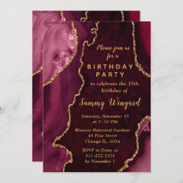 Red and Gold Agate Marble Birthday Party 招待状
