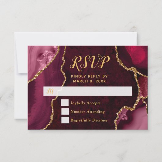 Red and Gold Agate Marble RSVP (正面)