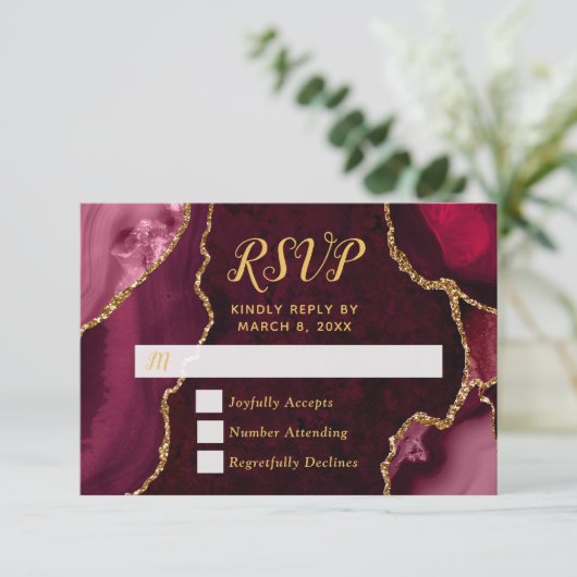 Red and Gold Agate Marble RSVP (スタンド正面)