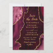 Red and Gold Agate Marble Save The Date 招待状 (正面)