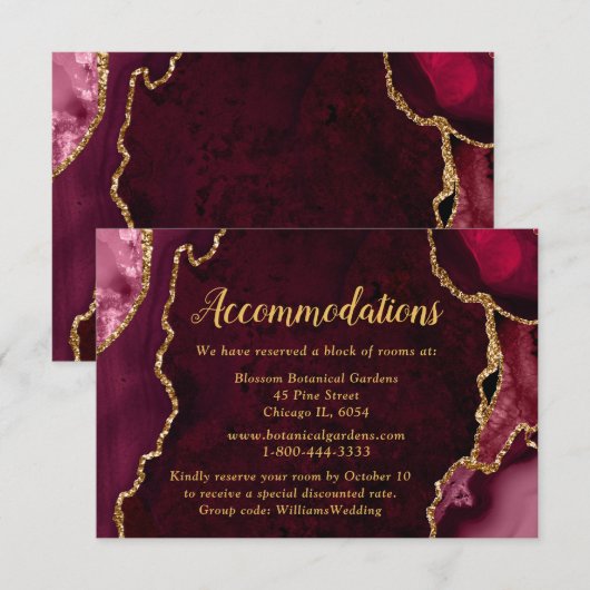 Red and Gold Agate Wedding Accommodations エンクロージャーカード (正面/裏面)