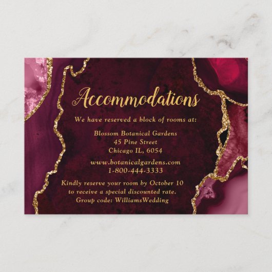 Red and Gold Agate Wedding Accommodations エンクロージャーカード (正面)
