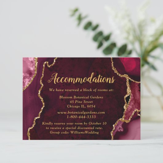 Red and Gold Agate Wedding Accommodations エンクロージャーカード (スタンド正面)