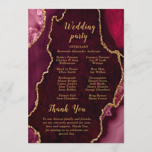 Red and Gold Agate Wedding Program プログラム (裏面)