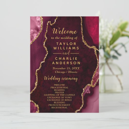 Red and Gold Agate Wedding Program プログラム (スタンド正面)
