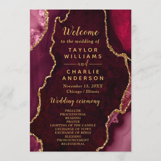Red and Gold Agate Wedding Program プログラム (正面)