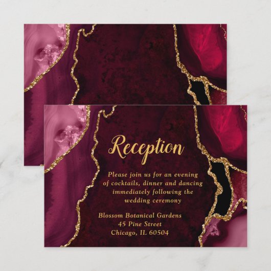 Red and Gold Agate Wedding Reception エンクロージャーカード (正面/裏面)