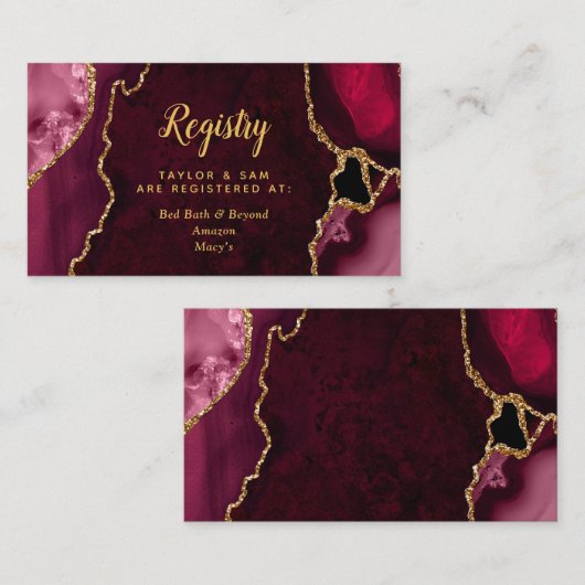 Red and Gold Agate Wedding Registry エンクロージャーカード (正面/裏面)
