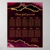 Red and Gold Agate Wedding Seating Chart ポスター (正面)