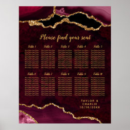 Red and Gold Agate Wedding Seating Chart ポスター