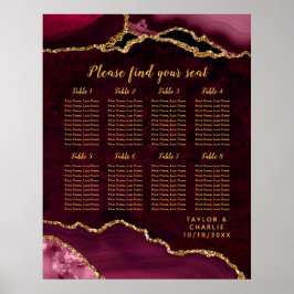 Red and Gold Agate Wedding Seating Chart ポスター