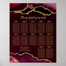 Red and Gold Agate Wedding Seating Chart ポスター