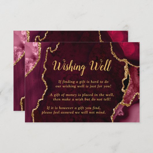 Red and Gold Agate Wedding Wishing Well エンクロージャーカード (正面/裏面)