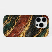 red and gold and dark green glitter marble iPhoneケース (裏面横)
