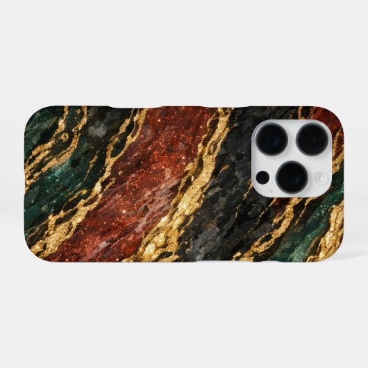 red and gold and dark green glitter marble iPhoneケース (裏面横)