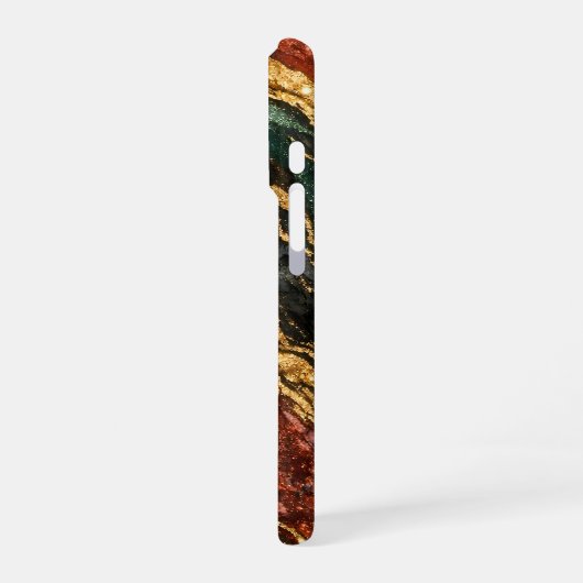 red and gold and dark green glitter marble iPhoneケース (左側面)