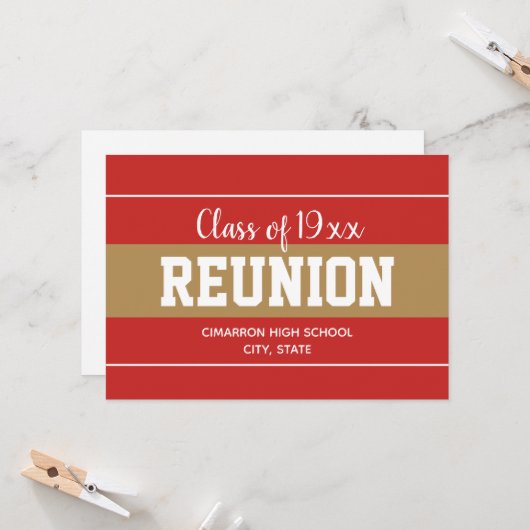 Red and Gold Any Year School Reunion Invitation 招待状 (正面/裏面インサイチュ)