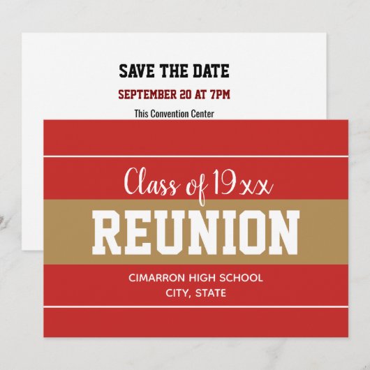 Red and Gold Any Year School Reunion Invitation 招待状 (正面/裏面)