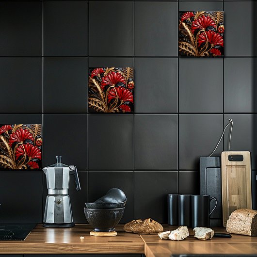 Red and Gold Art Deco  タイル