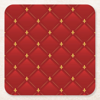 Red and Gold Art Nouveau Pattern スクエアペーパーコースター
