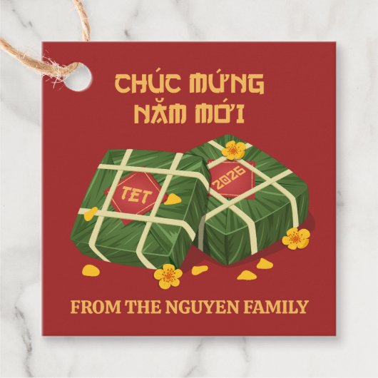 Red and Gold Banh Chung Vietnamese Tet 2026 フェイバータグ (正面)