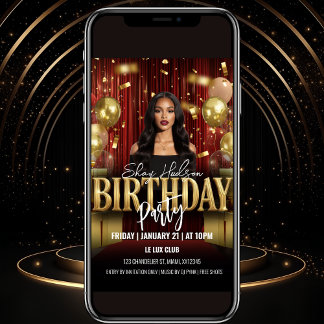 Red and Gold Birthday Party Invitation 招待状