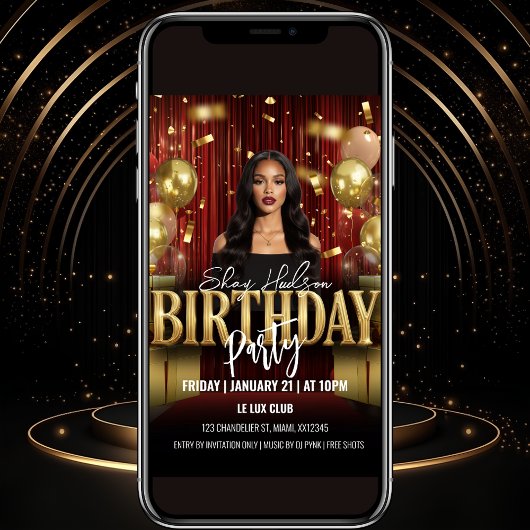 Red and Gold Birthday Party Invitation 招待状