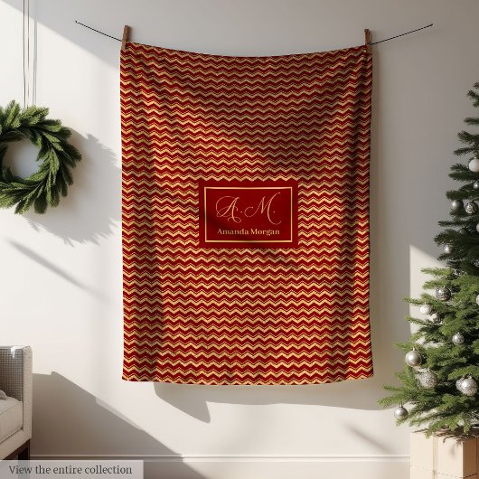 Red and Gold Blanket Personalized Holiday Keepsake フリースブランケット