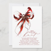 Red and Gold Bow Elegant Whimsical Bridal Shower 招待状 (正面)