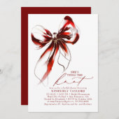 Red and Gold Bow Elegant Whimsical Bridal Shower 招待状 (正面/裏面)