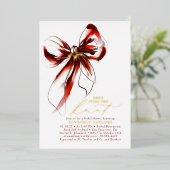 Red and Gold Bow Elegant Whimsical Bridal Shower 箔招待状 (立ち正面)