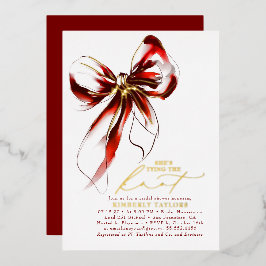 Red and Gold Bow Elegant Whimsical Bridal Shower 箔招待状