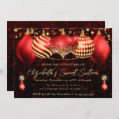Red and Gold Christmas Baubles Sweet 16 招待状 (正面/裏面)