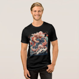 Red and Gold Dragon Over Stormy Sea トライブレンドＴシャツ