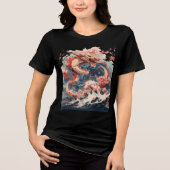 Red and Gold Dragon Over Stormy Sea トライブレンドＴシャツ (正面)
