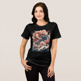 Red and Gold Dragon Over Stormy Sea トライブレンドＴシャツ