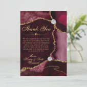 Red and Gold Faux Glitter Agate Wedding サンキューカード (スタンド正面)