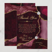 Red and Gold Faux Glitter Agate Wedding サンキューカード (正面/裏面)