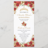 Red and Gold Floral Quinceanera Order of Events プログラム (正面)
