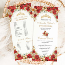 Red and Gold Floral Quinceanera Order of Events プログラム