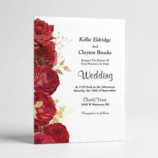 Red And Gold Floral Wedding Invitation 招待状