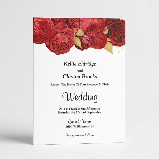 Red And Gold Floral Wedding Invitation 招待状