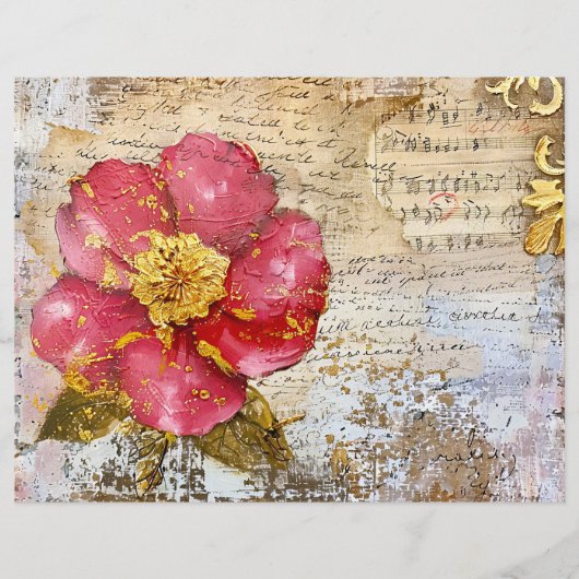 Red and Gold Flower Script Scrapbook Paper (正面)
