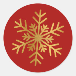 Red and Gold Foil Snowflake Luxury Holiday Sticker ラウンドシール