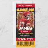 Red and Gold Football Ticket Birthday Invitation 招待状 (正面)