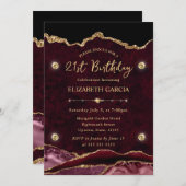 Red and Gold Glitter Agate 21st Birthday 招待状 (正面/裏面)